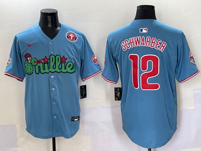 Men Philadelphia Phillies #12 Schwarber Light Blue three generations Joint Name Nike 2025 MLB Jersey style 6->philadelphia phillies->MLB Jersey